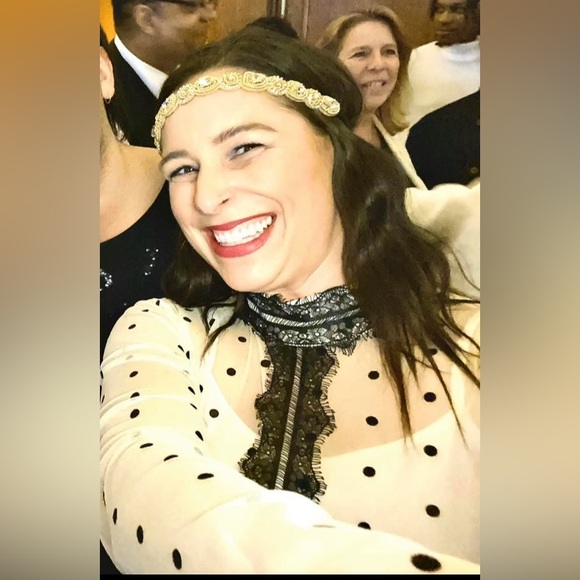 Long, cream, polka-dot, sheer maxi-dress with black lace detail in size US 8 - Picture 4 of 6